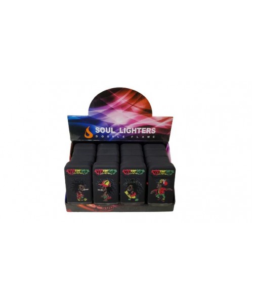 3" Mini Double Torch Lighter - Rasta (20/Display)