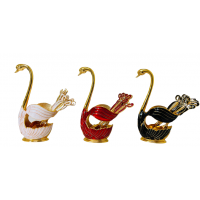 Fancy Swan Shaped 6 Tea Spoons and Stand Set - Assorted Colors