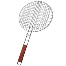 Grill Net With Wood Handle - Round (32 Cm Diameter) (ITEM 56) (50)