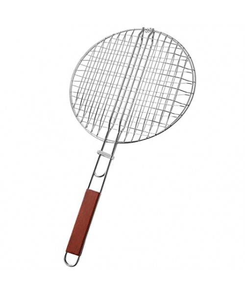 Grill Net With Wood Handle - Round (32 Cm Diameter) (50)