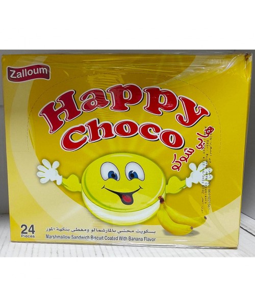 Zalloum Happy Choco Marshmallow Sandwich Biscuit Coated w/Banana (24 x 24 g) (6)