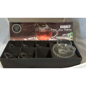 Glass Tea Cups w/Handles & Saucers (12 Pcs) - PSH19-07