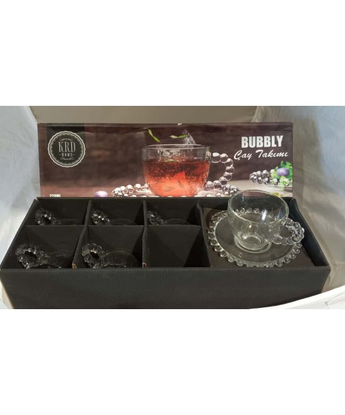 Glass Tea Cups w/Handles & Saucers (12 Pcs) - PSH19-07