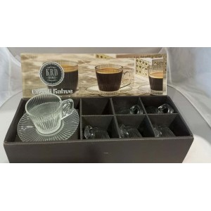 Glass Tea Cups w/Handles & Saucers (12 Pcs) - PSH19-04