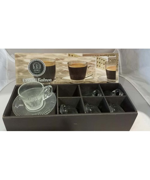 Glass Tea Cups w/Handles & Saucers (12 Pcs) - PSH19-04