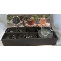 Glass Tea Cups w/Handles & Saucers (12 Pcs) - PSH19-05