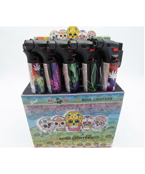 Soul Single Torch Lighter (15/Display) - Weed 01 Soul Single Torch Lighter (15/Display) - Weed 01