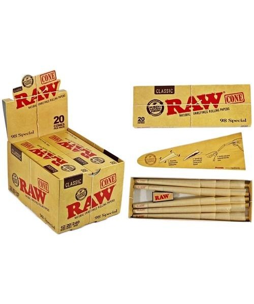 Raw Classic Unrefined Cones 98 Special, 20/box,12/display