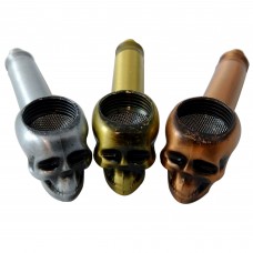 Hand Pipe - Metal Skull (HX1279) (24/Disp)