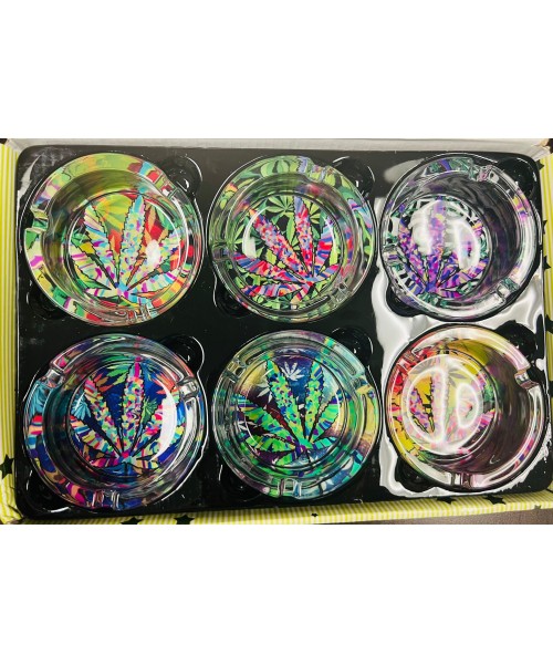 Glass Ashtray - Round / Display of 6 Hemp IV