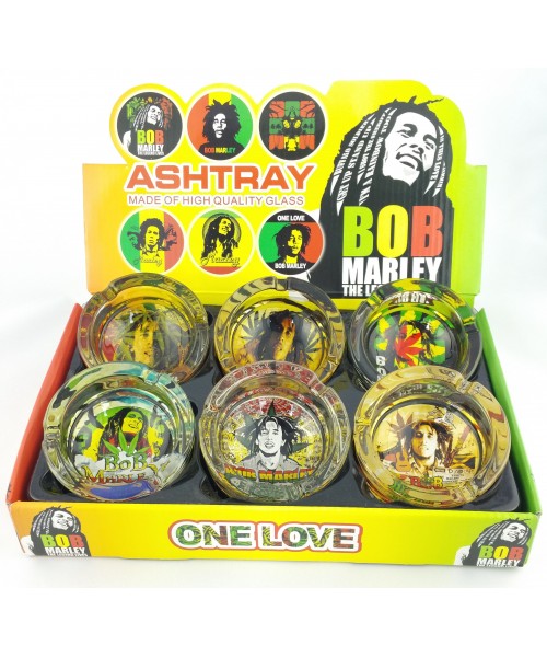 Glass Ashtray - Round / Display of 6 Bob Marley III