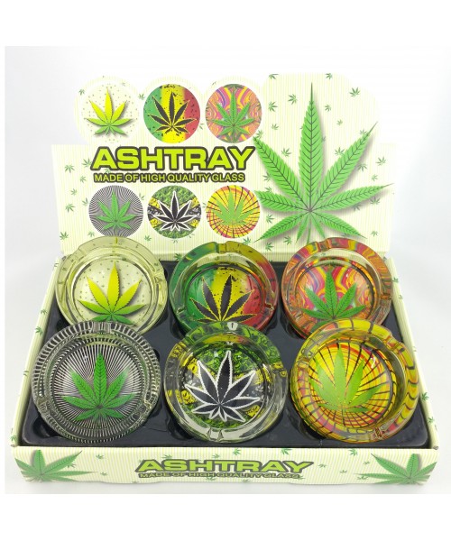 Glass Ashtray - Round / Display of 6 Hemp II