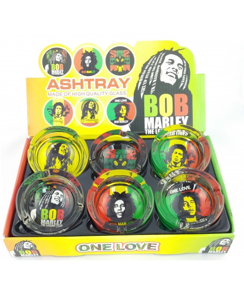 Glass Ashtray - Round / Display of 6 Bob Marley I