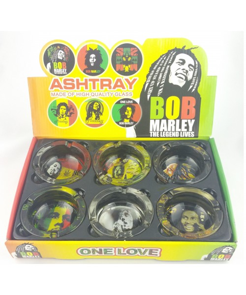 Glass Ashtray - Round / Display of 6 Bob Marley II