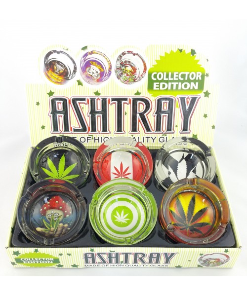 Glass Ashtray - Round / Display of 6 Hemp III