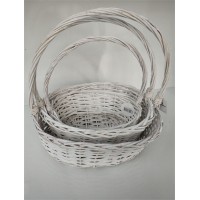 Oval White Colored Wicker Basket - 3 Piece Set