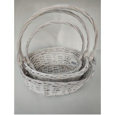 Oval White Colored Wicker Basket - 3 Piece Set