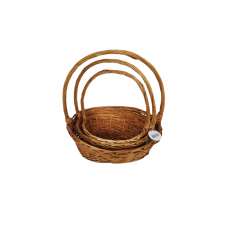 Oval Honey Colored Wicker Baskets - 3 Piece Set