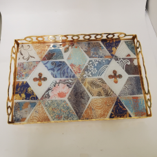 Fancy Gold Serving Tray W/Abstract Design