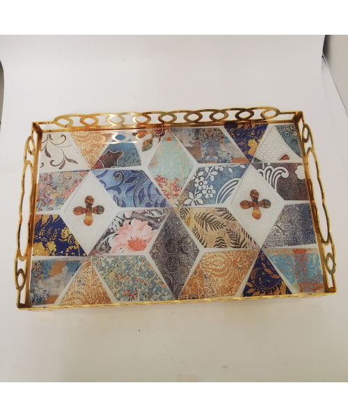 Fancy Gold Serving Tray W/Abstract Design