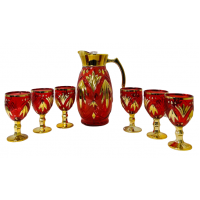Glass Colored Jug Set W/ Gold Design (Set Of 7) - (9-15)