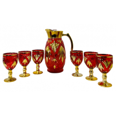 Glass Colored Jug Set W/ Gold Design (Set Of 7) - (9-15)