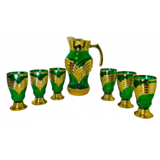 Glass Colored Jug Set W/ Gold Design (Set Of 7) - (9-16)