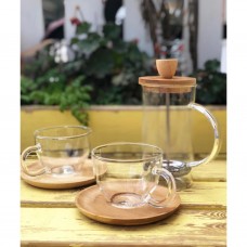 Glass French Press Set W/ 2 Teacups & Saucers