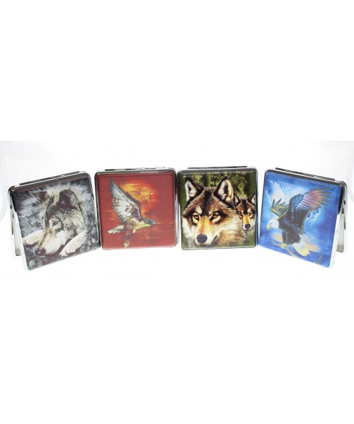 Cigarette Case - Metal Wolf & Eagle - 20 King Size (12)