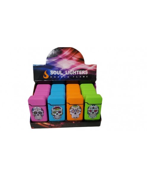 3" Mini Double Torch Lighter - Skull II (20/Display).