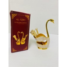 Fancy Swan Shaped 6 Tea Spoons and Stand Set - White & Gold