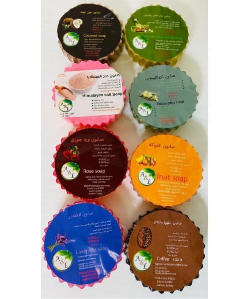 Hand Made Glycerin Soap Assortment of 24 (Coconut, Green Tea & Lemon, Lavender, Rose, Coco & Coffee, HImalayan Salt, Eucalyptus, Fruits) (100 g)